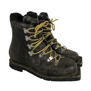 VTG ASOLO Vibram Nordic Norm Ski Boots Sz 10 US 44 EU 75mm Black Leather 3 Pin